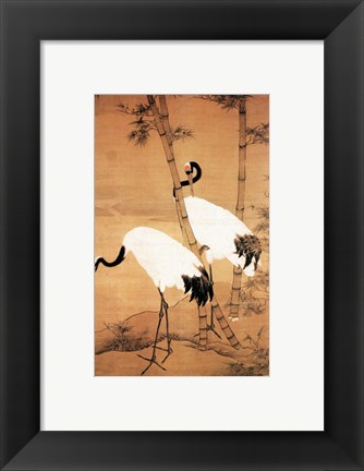 Framed Bian Jingzhao Bamboo and Cranes Print