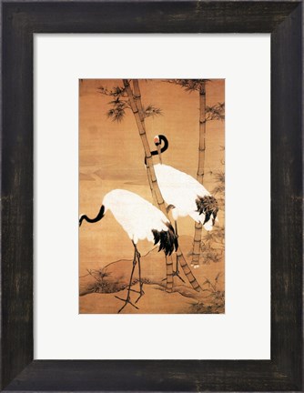Framed Bian Jingzhao Bamboo and Cranes Print