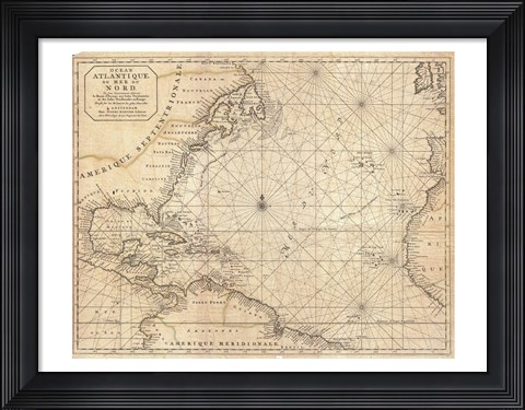 Framed 1683 Mortier Map of North America, the West Indies, and the Atlantic Ocean Print