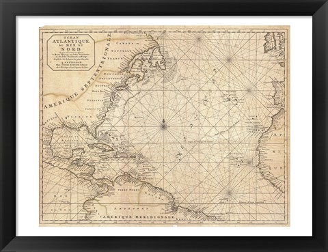 Framed 1683 Mortier Map of North America, the West Indies, and the Atlantic Ocean Print