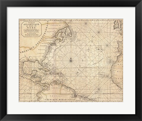 Framed 1683 Mortier Map of North America, the West Indies, and the Atlantic Ocean Print