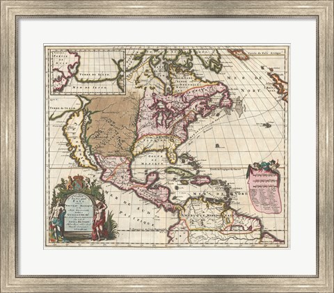 Framed 1698 Louis Hennepin Map of North America Print
