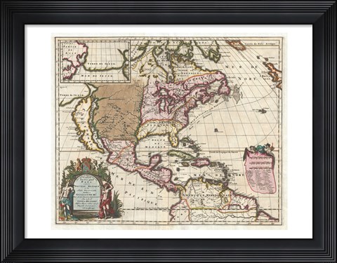 Framed 1698 Louis Hennepin Map of North America Print