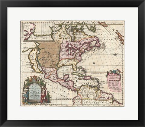 Framed 1698 Louis Hennepin Map of North America Print