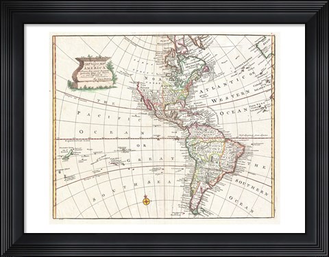 Framed 1747 Bowen Map of North America and South America Print