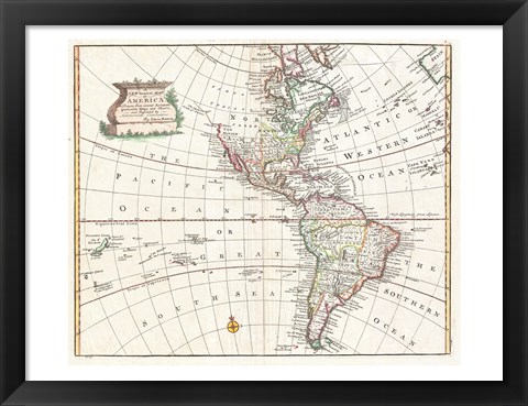 Framed 1747 Bowen Map of North America and South America Print