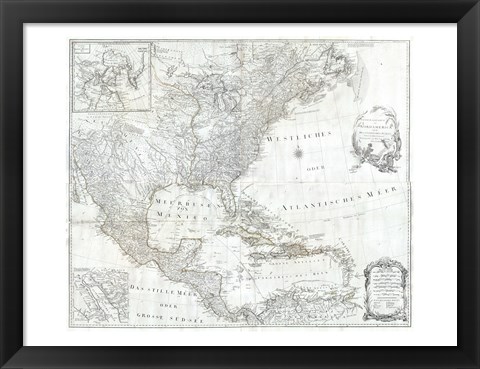 Framed 1788 Schraembl - Pownall Map of North America the West Indies Print