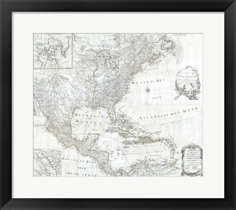 Framed 1788 Schraembl - Pownall Map of North America the West Indies Print