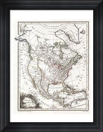Framed 1809 Tardieu Map of North America Print