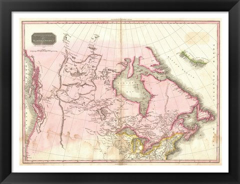 Framed 1818 Pinkerton Map of British North America Print