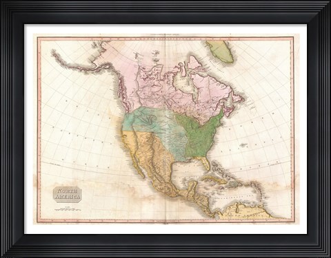 Framed 1818 Pinkerton Map of North America Print