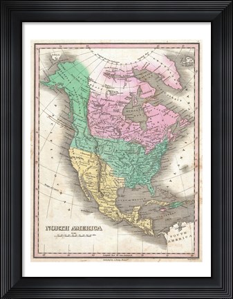 Framed 1827 Finley Map of North America Print