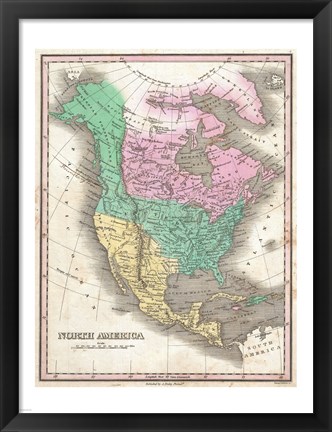 Framed 1827 Finley Map of North America Print