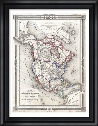 Framed 1852 Bocage Map of North America Print