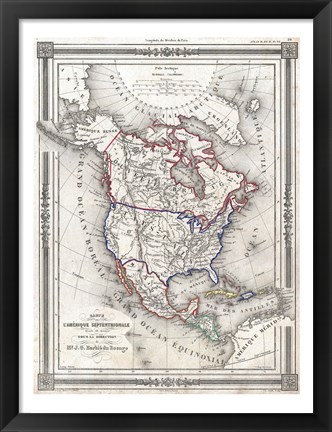 Framed 1852 Bocage Map of North America Print