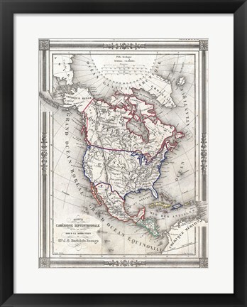 Framed 1852 Bocage Map of North America Print