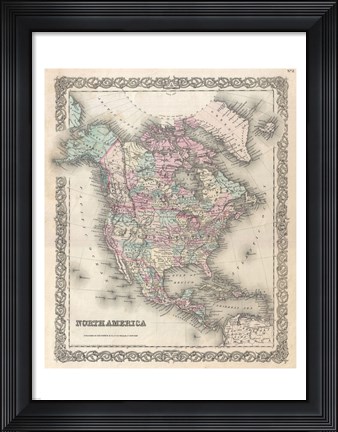 Framed 1855 Colton Map of North America Print