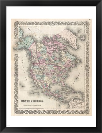 Framed 1855 Colton Map of North America Print