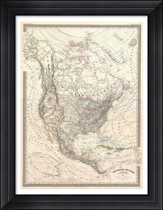 Framed 1857 Dufour Map of North America Print