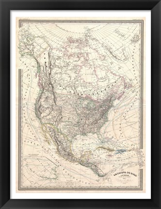 Framed 1857 Dufour Map of North America Print