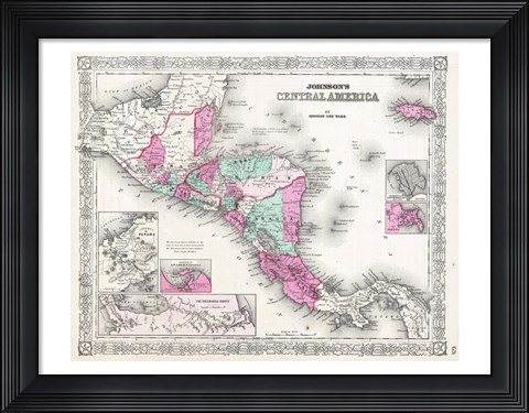 Framed 1866 Johnson Map of Central America Print
