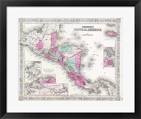 Framed 1866 Johnson Map of Central America Print
