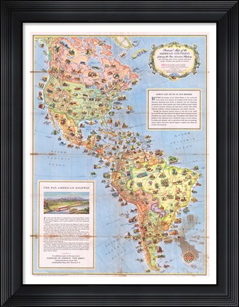 Framed 1930 Pictorial Map of North America and South America Print