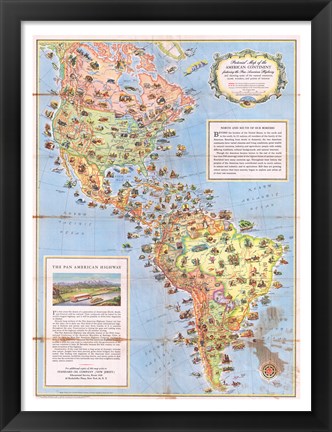 Framed 1930 Pictorial Map of North America and South America Print