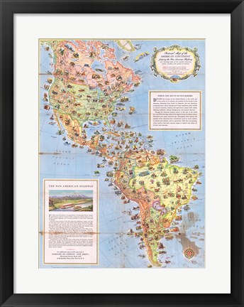 Framed 1930 Pictorial Map of North America and South America Print