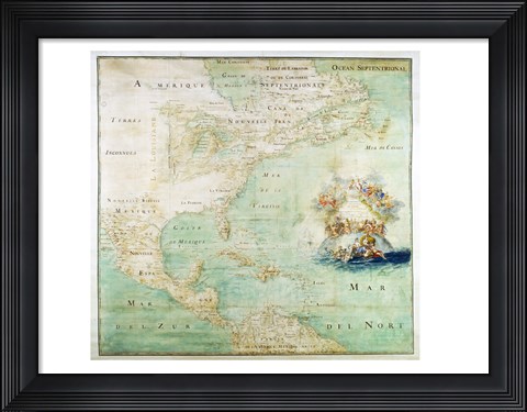 Framed Claude Bernou Carte de lAmerique septentrionale Print
