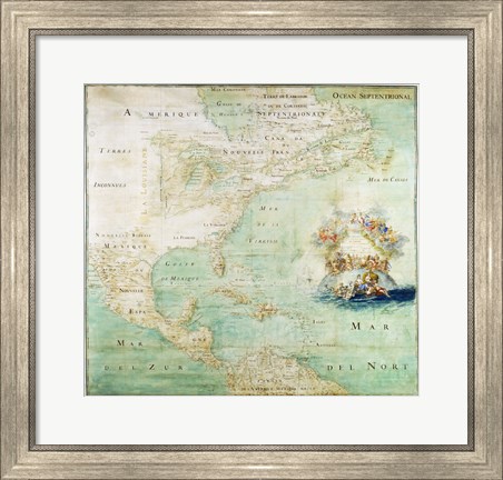Framed Claude Bernou Carte de lAmerique septentrionale Print