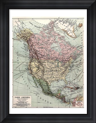 Framed Nord-Amerika Politisk Ofversiktskarta, Nordisk familjebok Print