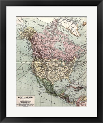 Framed Nord-Amerika Politisk Ofversiktskarta, Nordisk familjebok Print