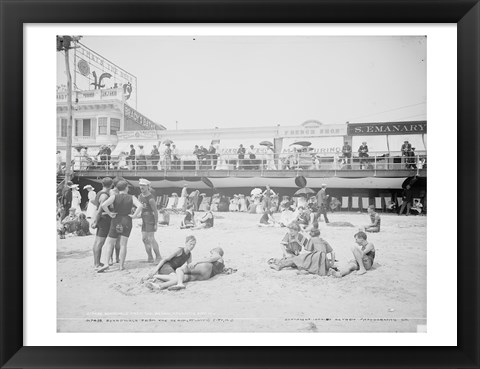 Framed Boardwalk from the beach, Atlantic City, NJ Print