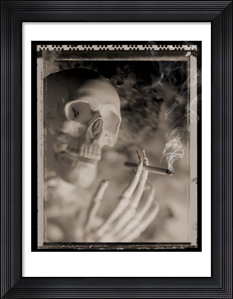 Framed Side profile of a skeleton holding a cigarette Print