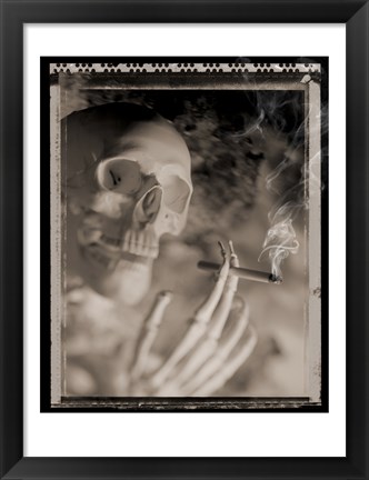 Framed Side profile of a skeleton holding a cigarette Print