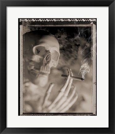 Framed Side profile of a skeleton holding a cigarette Print