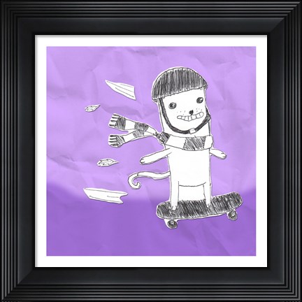 Framed Skateboarding Cat I Print