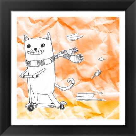 Framed Skateboarding Cat II Print