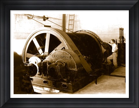 Framed Detail of endless conveyor drum, 150-ton cableway hoist house Print