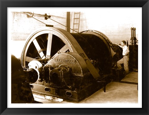 Framed Detail of endless conveyor drum, 150-ton cableway hoist house Print