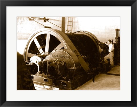 Framed Detail of endless conveyor drum, 150-ton cableway hoist house Print