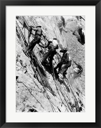 Framed Drillers at work on canyon wall above power plant location Print