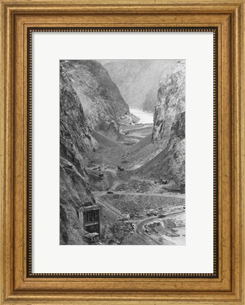 Framed Looking upstream through Black Canyon toward Hoover Dam site showing condition after diversion of Colorado River Print