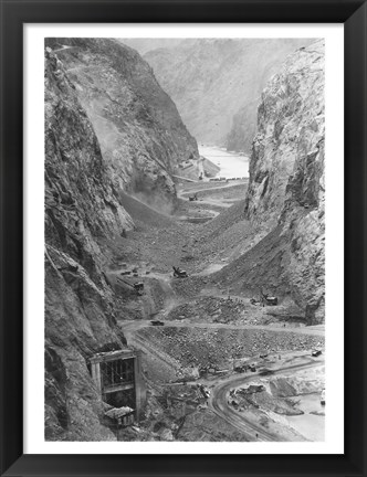 Framed Looking upstream through Black Canyon toward Hoover Dam site showing condition after diversion of Colorado River Print