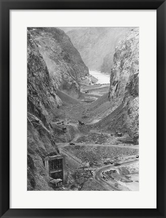 Framed Looking upstream through Black Canyon toward Hoover Dam site showing condition after diversion of Colorado River Print