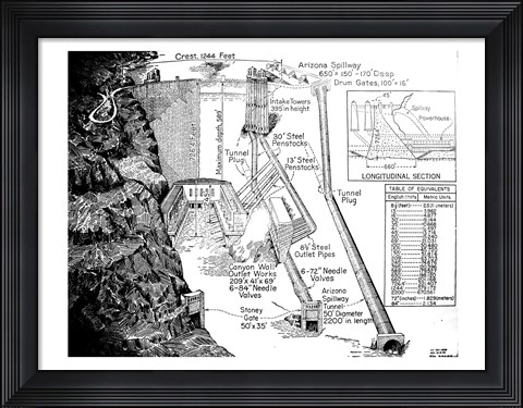 Framed Hoover Dam Diagram Print