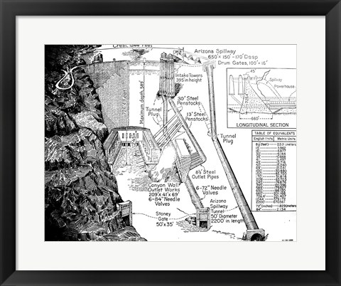 Framed Hoover Dam Diagram Print