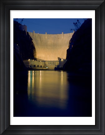 Framed Hoover Dam at night Print