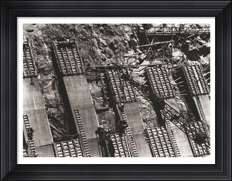 Framed Between Arizona and Nevada. Placing concrete in the sidewall of the Nevada spillway Print